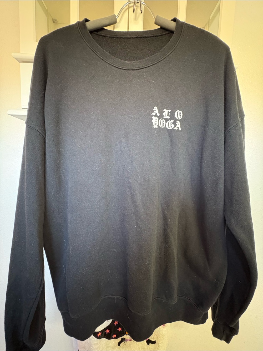 ALO Yoga Men's Black Crewneck Sweatshirt with White Logo